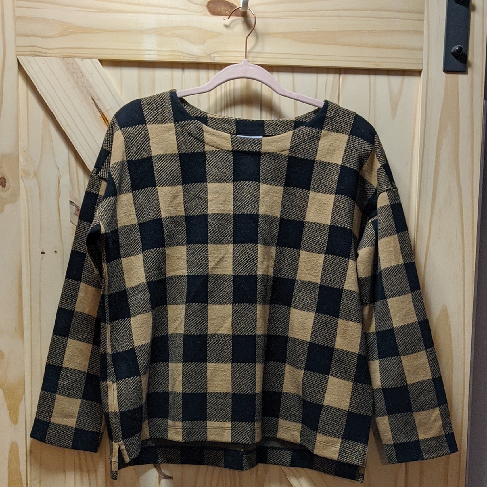 J JILL Plaid Black and Tan Sweater